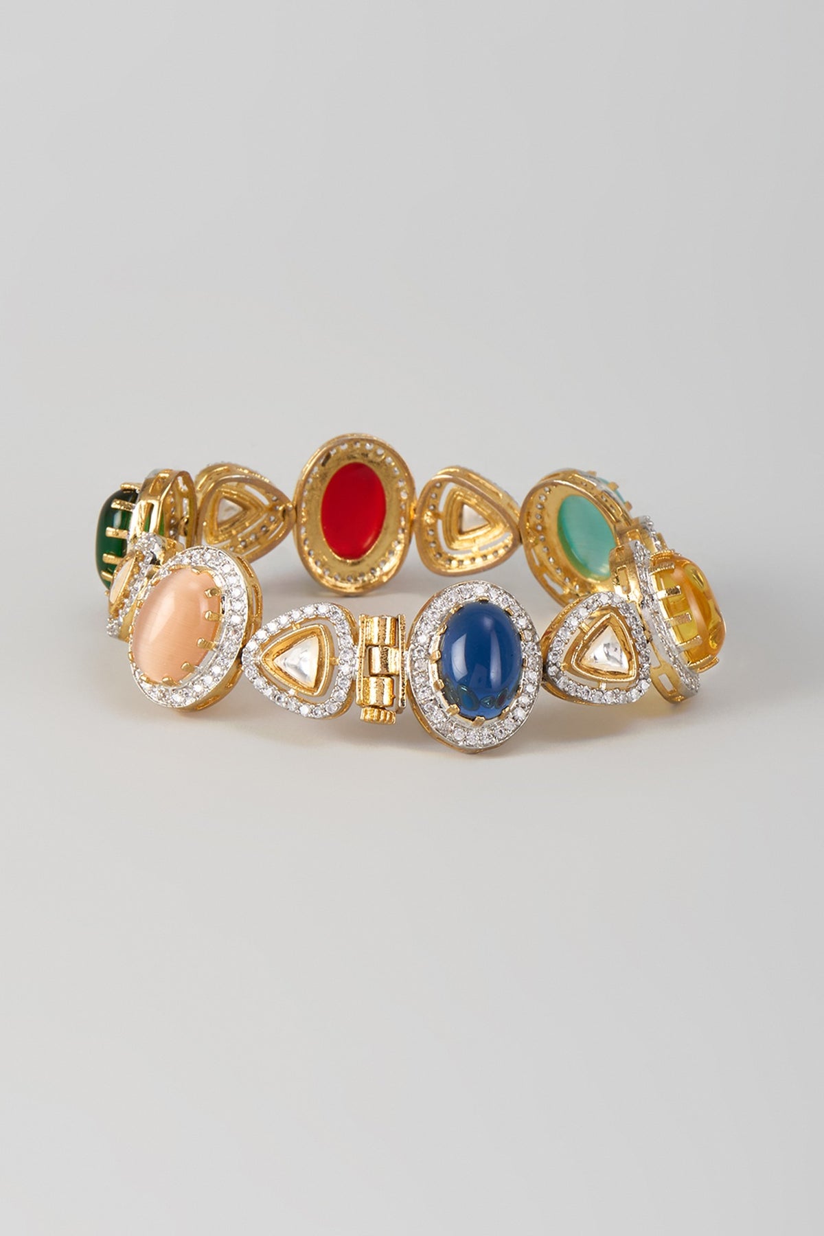 Gold Finish Multi-Colored Gemstone & Zircon Openable Bracelet