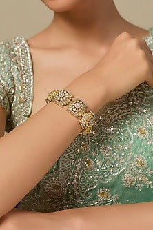 Two-Tone Finish Kundan Polki Openable Bracelet