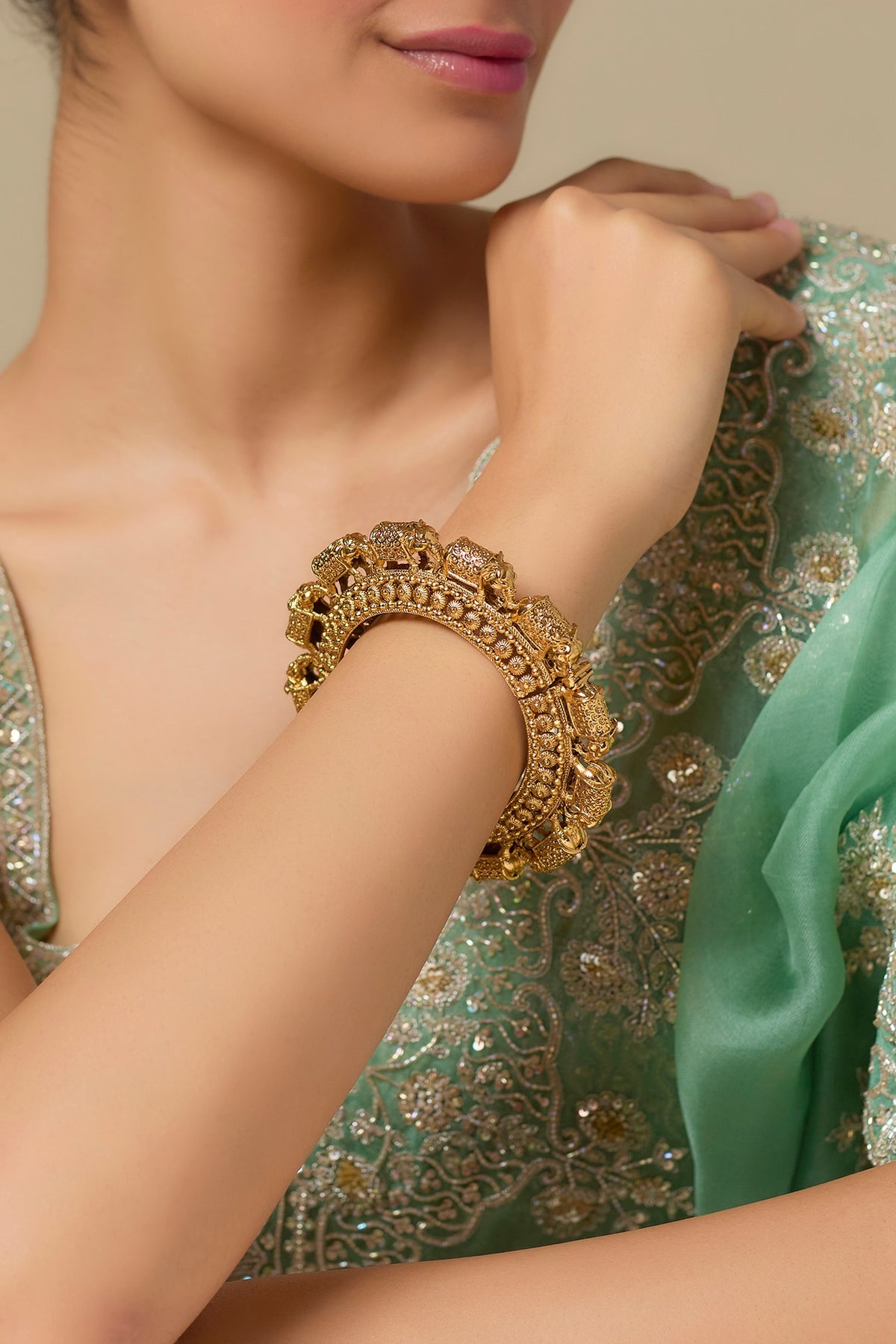 Two-Tone Finish Kundan Polki Openable Bracelet