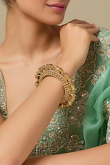 Two-Tone Finish Kundan Polki Openable Bracelet