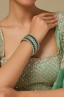 White Finish Zircon & Emerald Green Stone Bangles (Set Of 2)