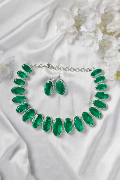 White Finish Emerald Necklace Set
