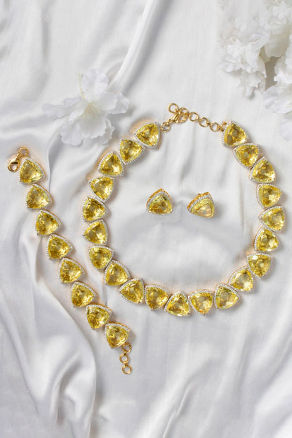 Gold Finish Yellow Stone Necklace Set