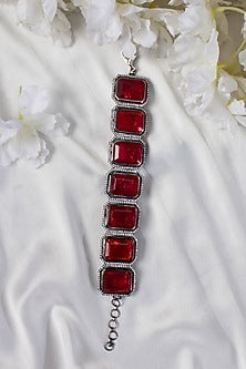 White Finish Red Stone Chunky Bracelet