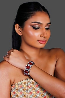 White Finish Red Stone Chunky Bracelet