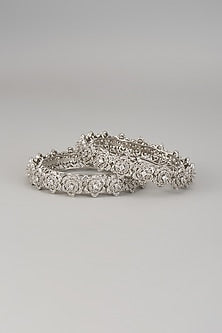 White Finish Zircon Bangles (Set of 2)