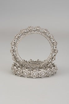 White Finish Zircon Bangles (Set of 2)