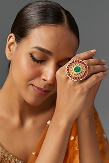 Gold Finish Kundan Polki Adjustable Ring