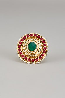 Gold Finish Kundan Polki Adjustable Ring