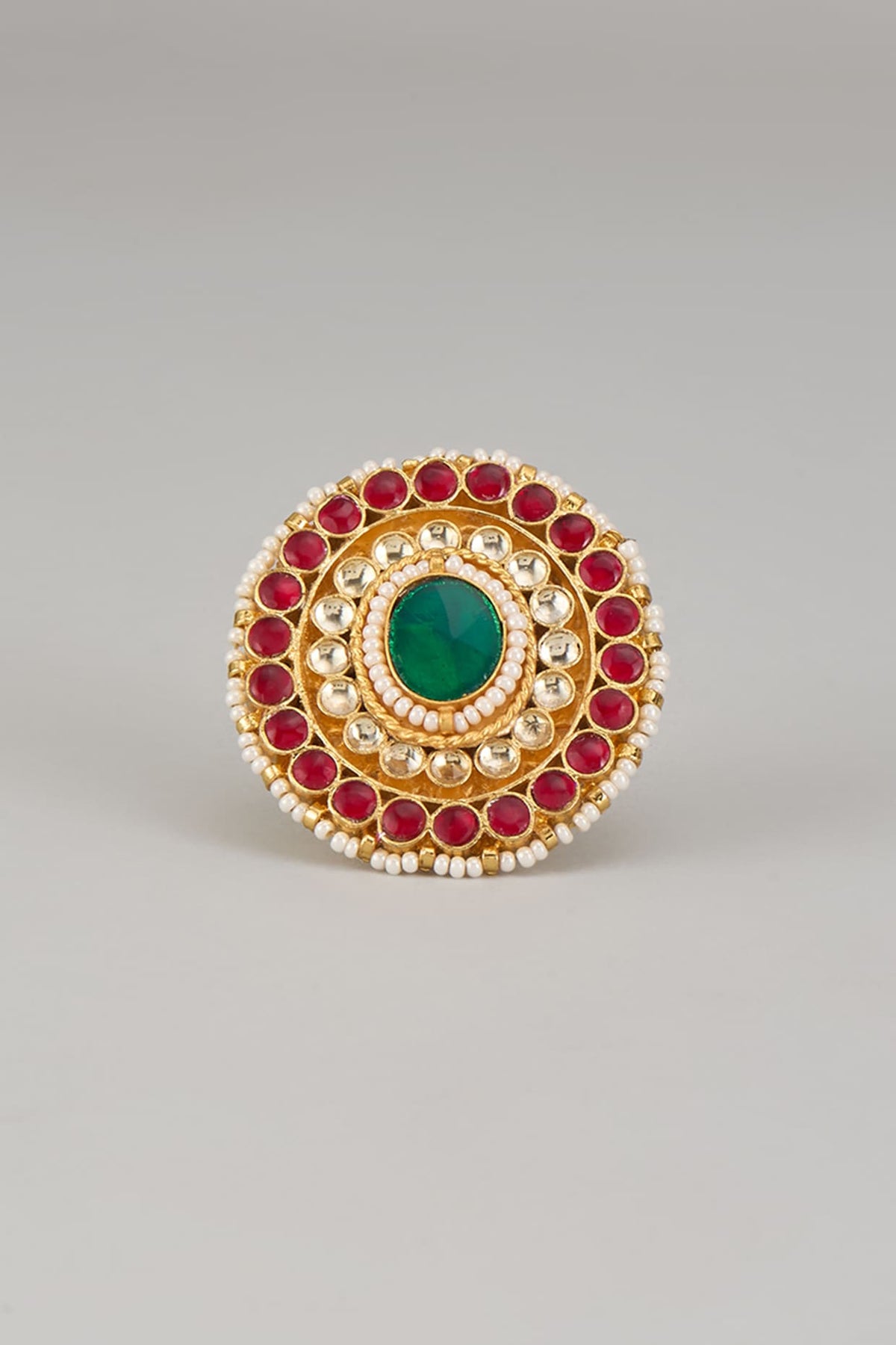 Gold Finish Kundan Polki Adjustable Ring