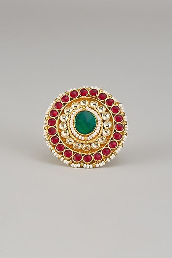 Gold Finish Kundan Polki Adjustable Ring