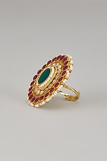 Gold Finish Kundan Polki Adjustable Ring
