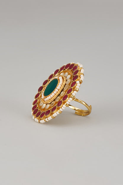 Gold Finish Kundan Polki Adjustable Ring