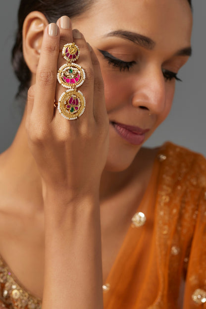 Gold Finish Kundan Polki Ring