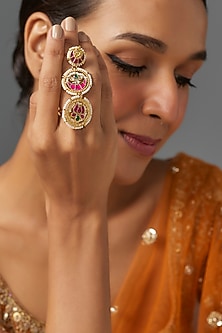 Gold Finish Kundan Polki Ring