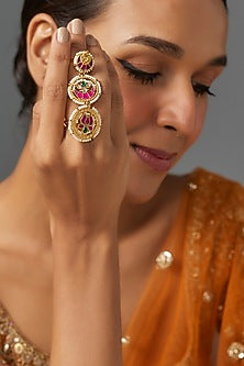 Gold Finish Kundan Polki Ring