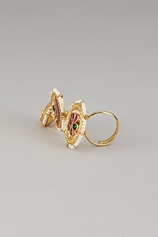 Gold Finish Kundan Polki Ring
