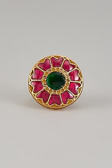 Gold Finish Kundan Polki Adjustable Ring