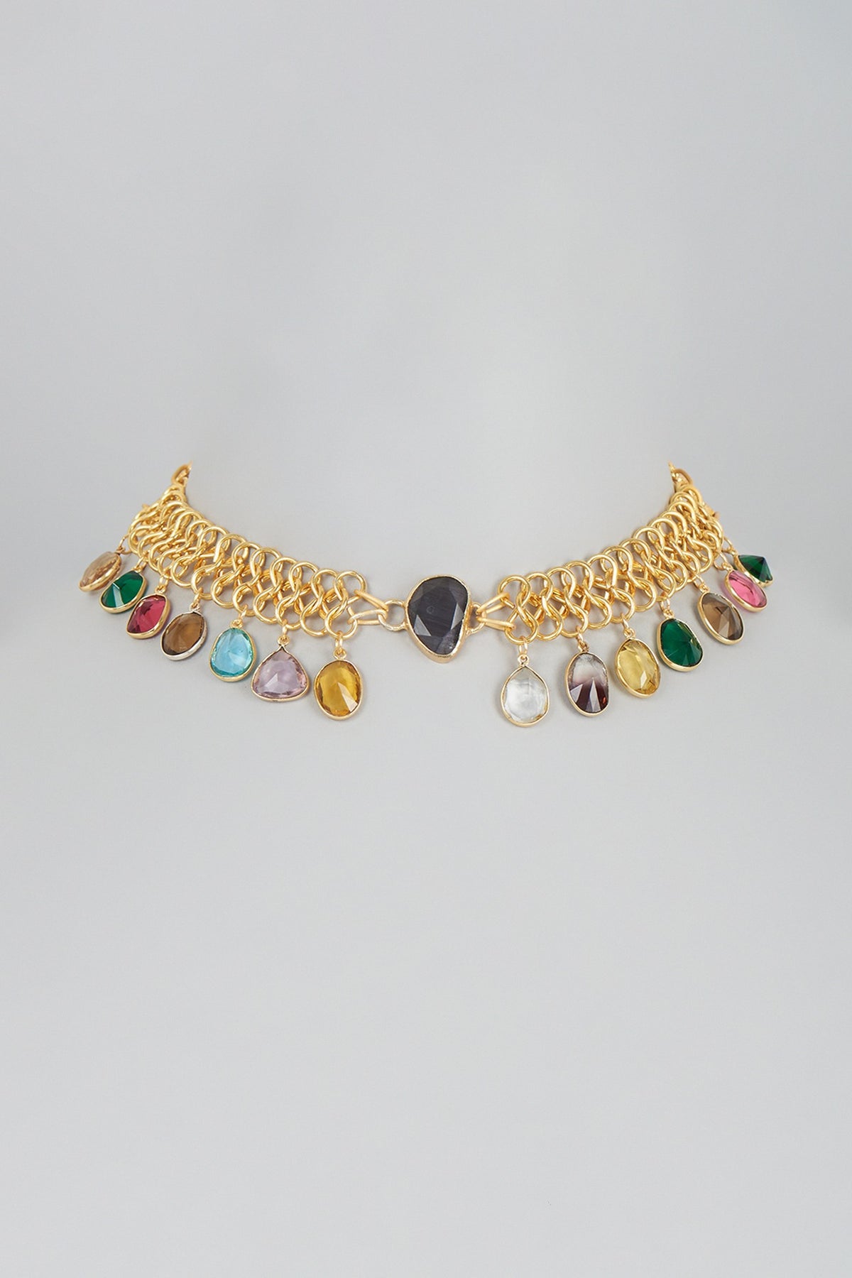 Gold Finish Agate Choker Necklace