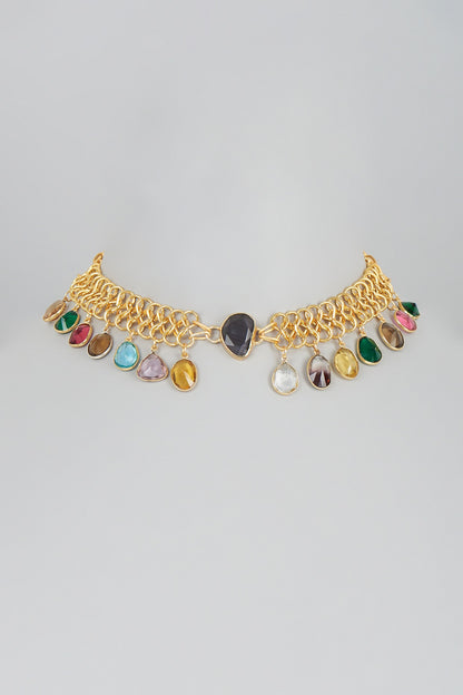 Gold Finish Agate Choker Necklace