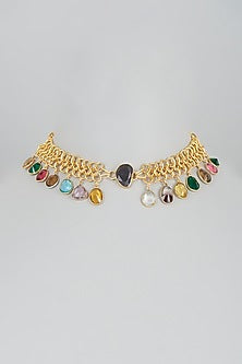 Gold Finish Agate Choker Necklace