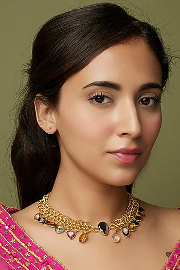 Gold Finish Agate Choker Necklace