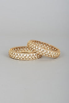Gold Finish Kundan Polki Bangles (Set Of 2)