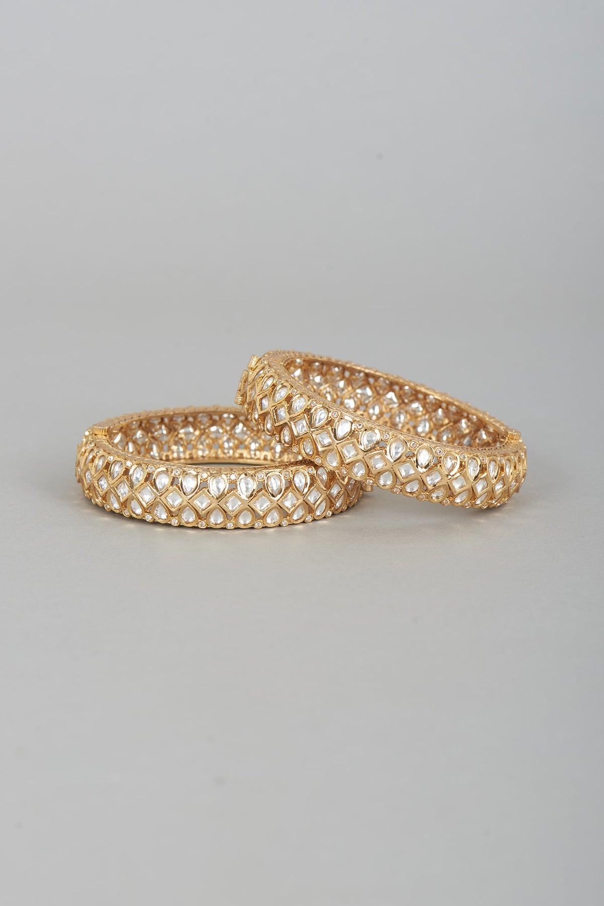 Gold Finish Kundan Polki Bangles (Set Of 2)