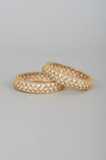 Gold Finish Kundan Polki Bangles (Set Of 2)
