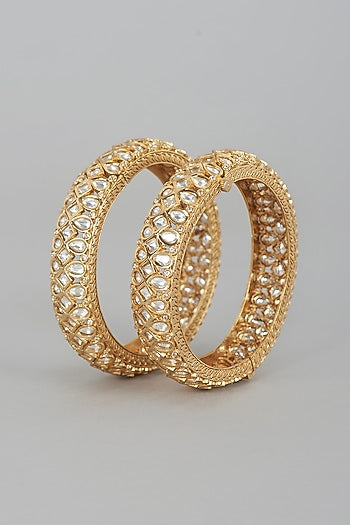 Gold Finish Kundan Polki Bangles (Set Of 2)