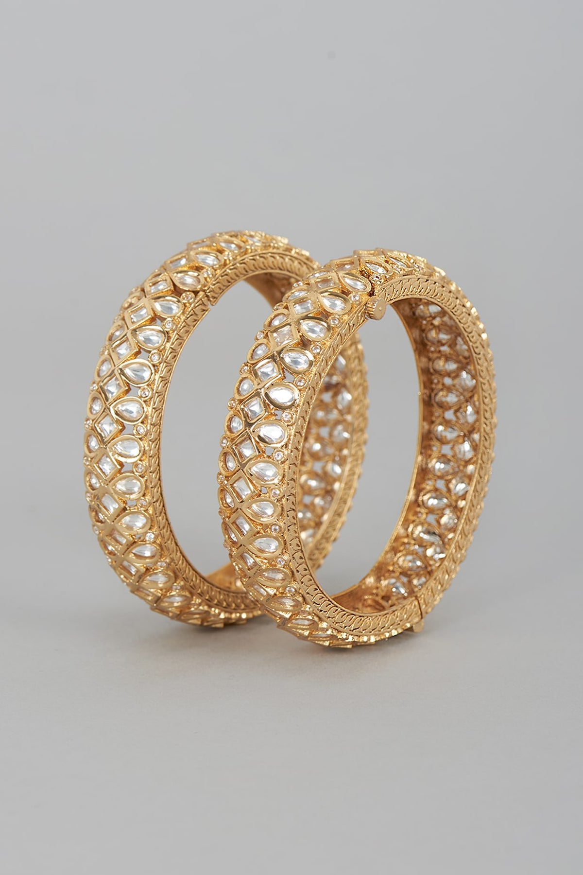 Gold Finish Kundan Polki Bangles (Set Of 2)