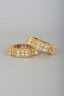 Gold Finish Bangles With Kundan Polki (Set Of 2)