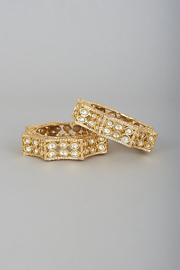 Gold Finish Bangles With Kundan Polki (Set Of 2)
