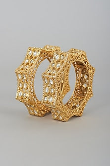 Gold Finish Bangles With Kundan Polki (Set Of 2)
