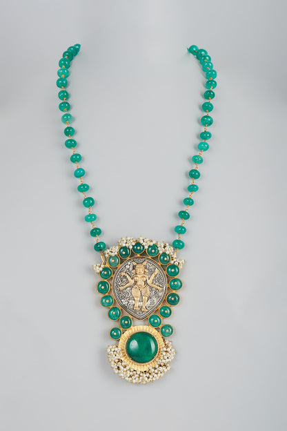 Two Tone Finish Pearl Pendant Necklace