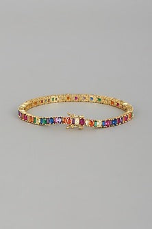 Gold Finish Multi-Colored Sapphire Bracelet