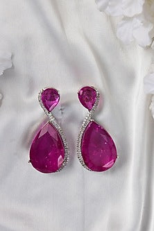 White Finish Pink Doublet Stone Dangler Earrings