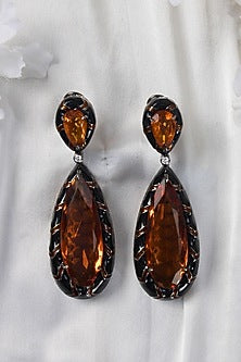 Black Rhodium Finish Yellow Stone Enameled Dangler Earrings