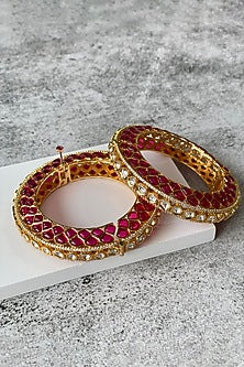 Gold Finish Kundan Polki Bangles (Set of 2)