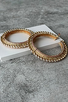 Gold Finish Kundan Polki Bangles (Set of 2)
