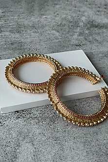 Gold Finish Kundan Polki Bangles (Set of 2)