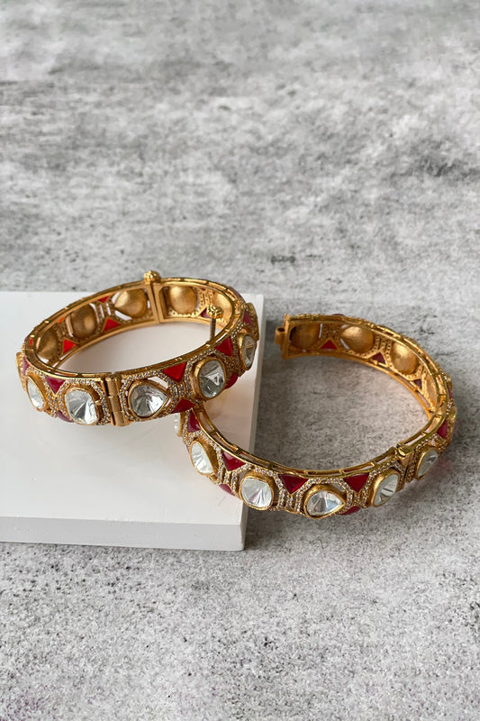 Gold Finish Kundan Polki Bangles (Set of 2)