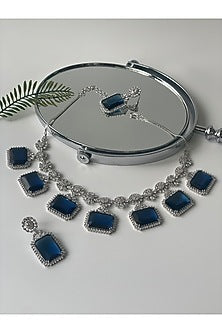 White Finish Zircon & Blue Stone Necklace Set