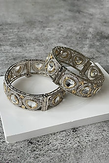White Finish Kundan Polki Bangles (Set of 2)
