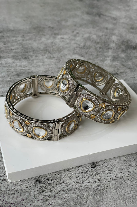 White Finish Kundan Polki Bangles (Set of 2)