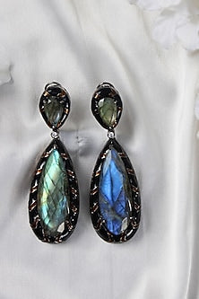 Black Rhodium Finish Blue Labradorite Enameled Dangler Earrings