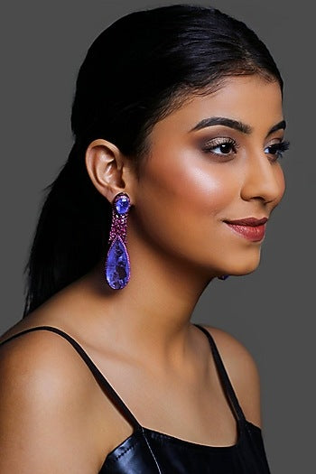 Two Tone Finish Purple Stone Dangler Earrings