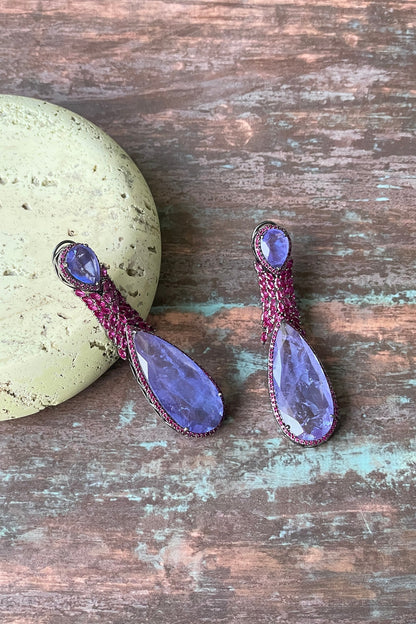 Two Tone Finish Purple Stone Dangler Earrings