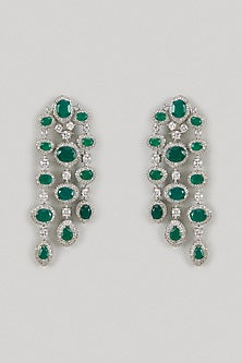 White Finish Zircon & Green Stone Dangler Earrings