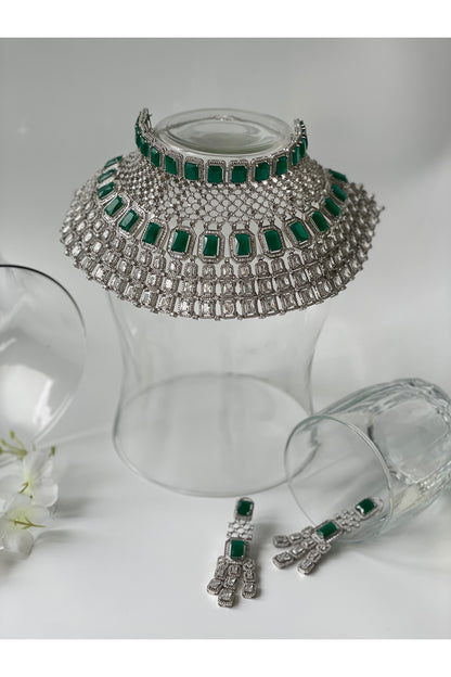 White Finish Zircon Choker Necklace Set